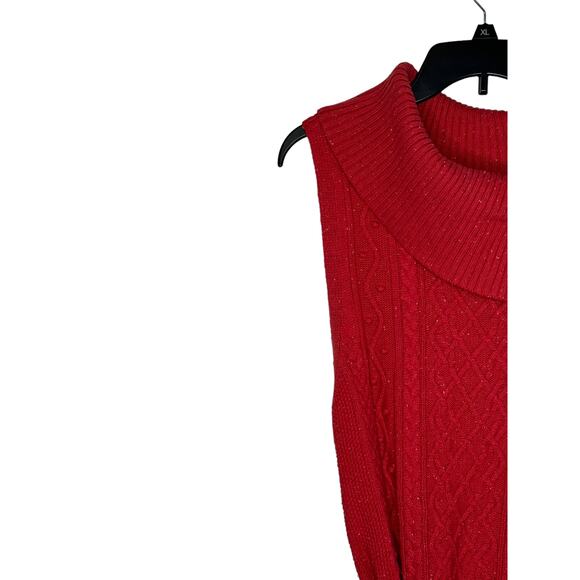Talbots Women Sweater Dress Midi Sleeveless Cowl Neck Button Tie Waist Red Large - Picture 3 of 10